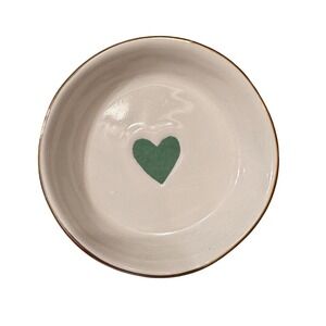 DEMDACO Decorative White Dish Green Heart Gold Rim Small Trinket Ring Jewelry